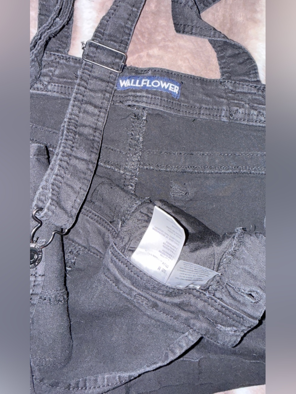 Wallflower Black Denim Overall shorts with Buckle Straps - Picture 2 of 3